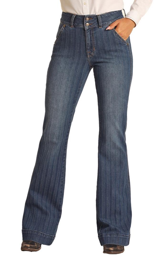 Women's High Rise Extra Stretch Jacquard Stripe Trouser Jeans  Front