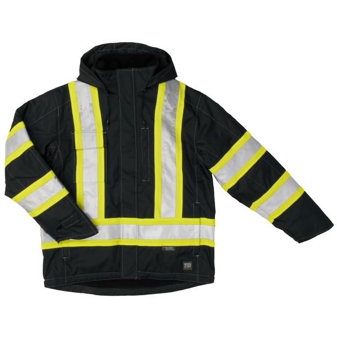 Tough Duck Fleece Lined Safety Jacket Front View Black