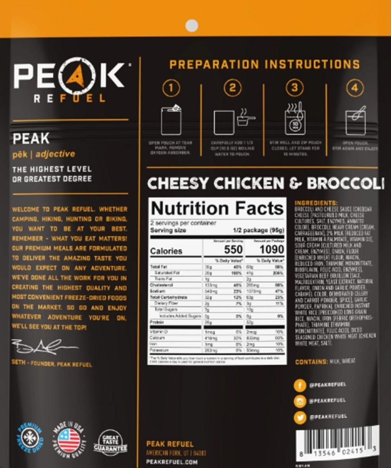 Peak Refuel Cheesy Chicken & Broccoli BACK VIEW