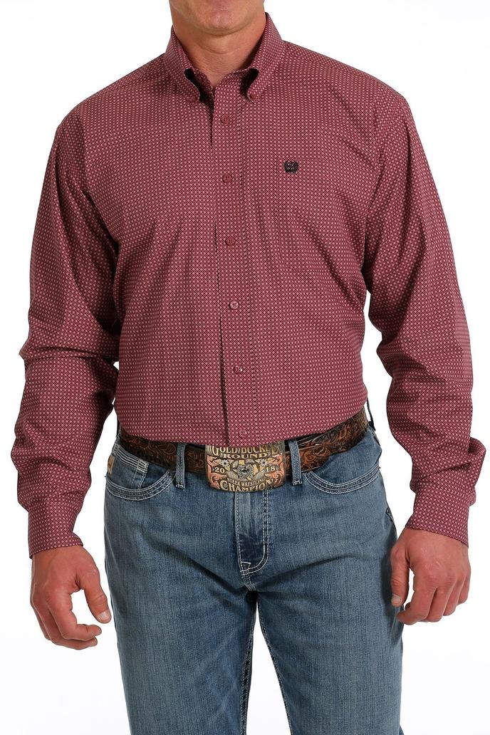 Cinch Jeans Men's Geometric Print Button-Down Western Shirt - Fuchsia / Black