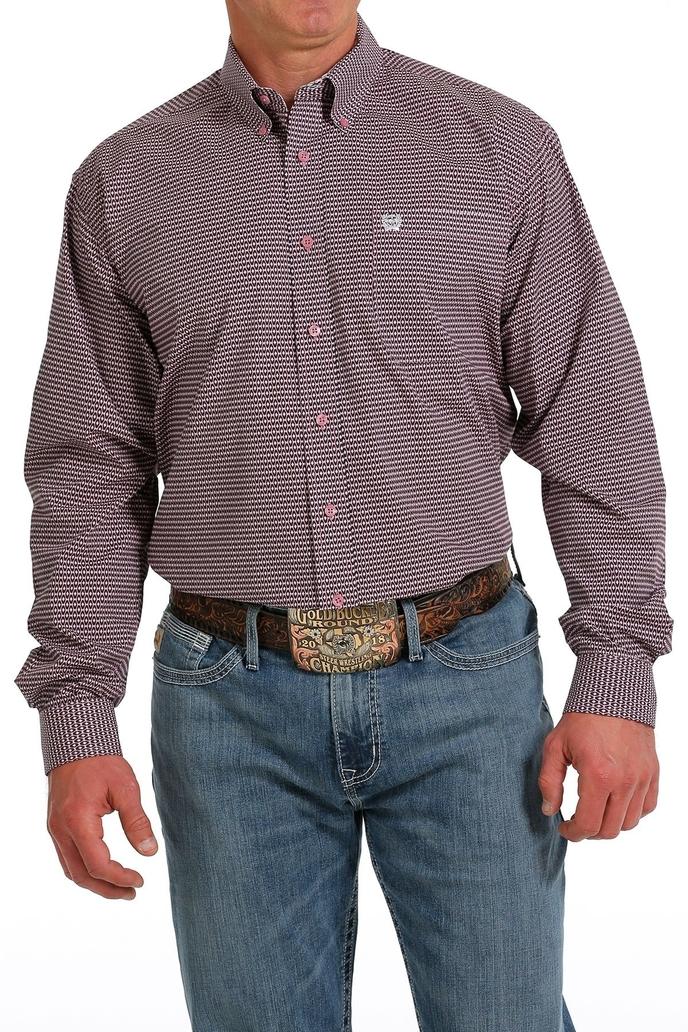 Cinch Jeans Men's Geometric Print Button-Down Western Shirt - Pink / Black
