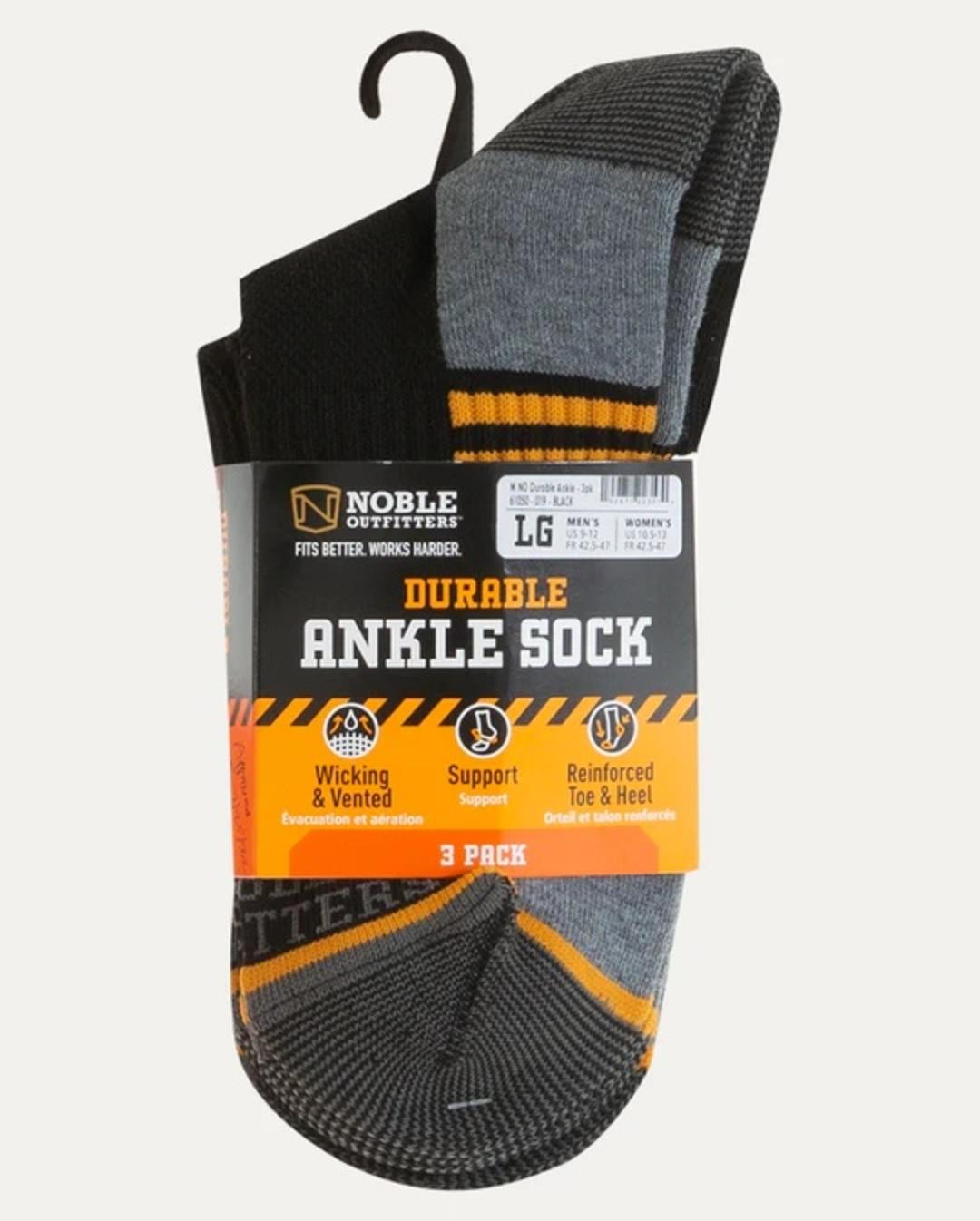 Noble Outfitters Men’s Durable Sock Ankle – 3-pack