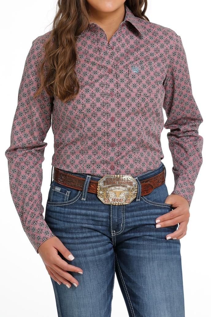 Women's Button-Down Western Shirt - Pink / Blue
