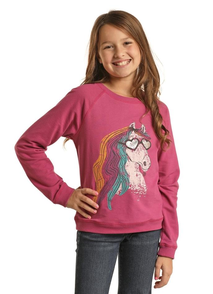 Rock and Roll Denim Horse Graphic Pullover