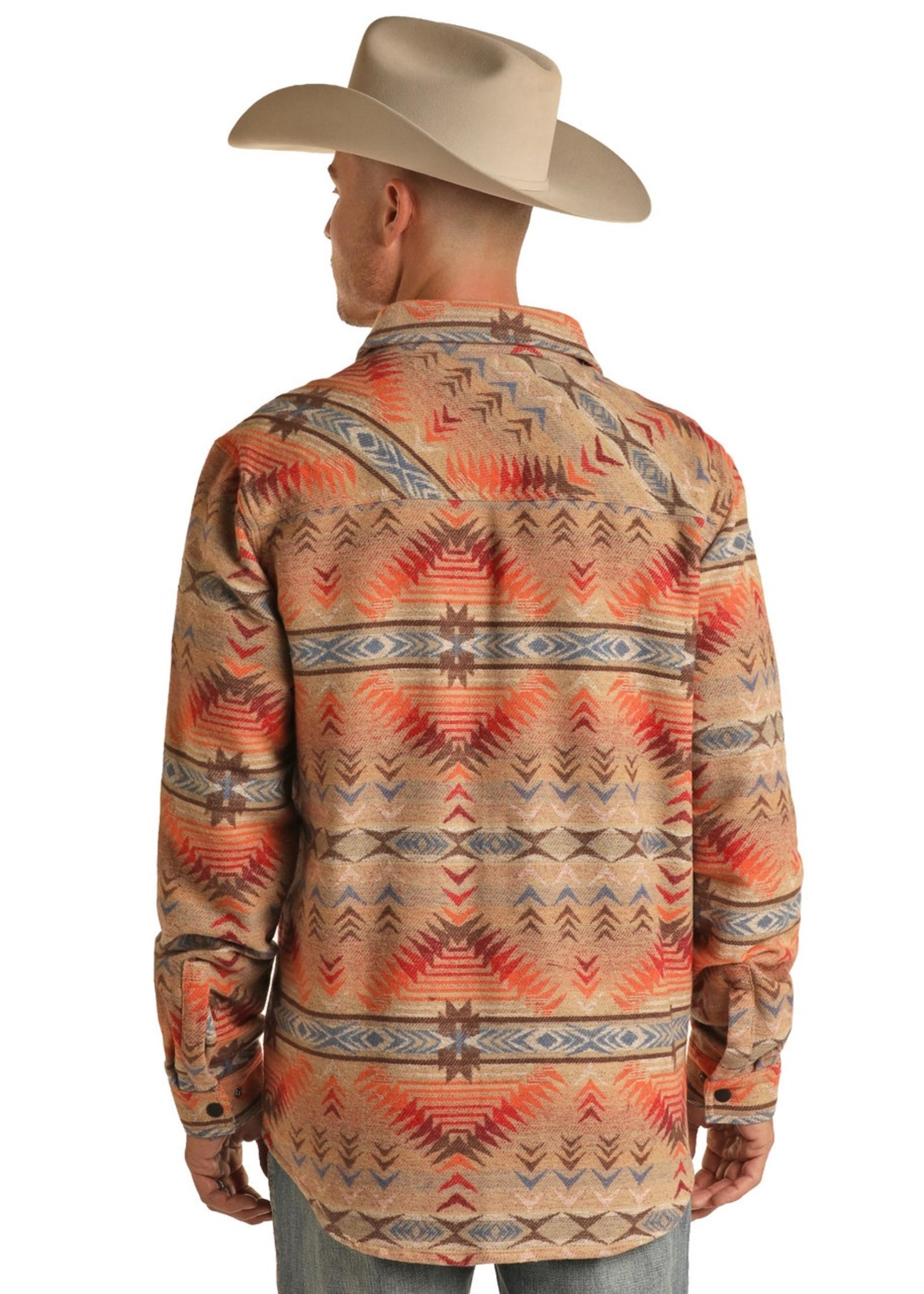 Rock & Roll Men's Tan and Rust Aztec Shirt Jacket