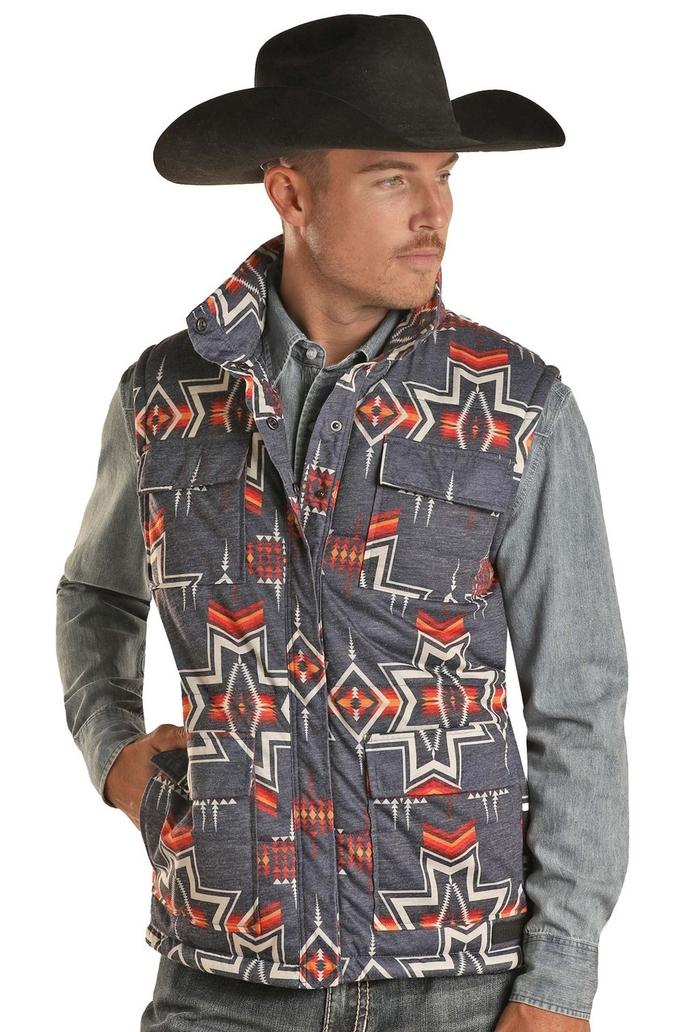 Rock and Roll Denim Men's Aztec Puffer Vest