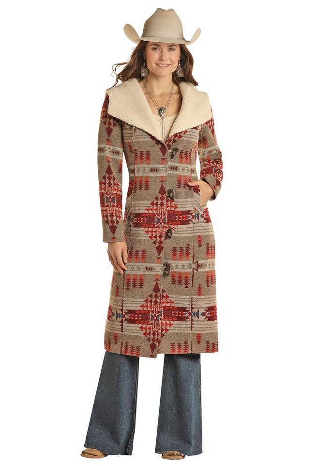 Powder River Outfitters Long Jacquard Wool Coat