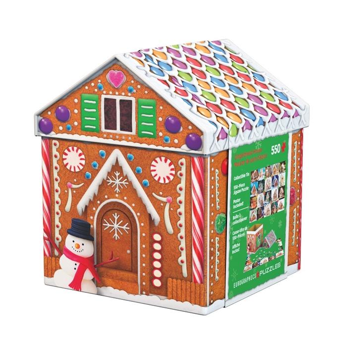 Gingerbread House Shaped Tin w/550 pc Puzzle