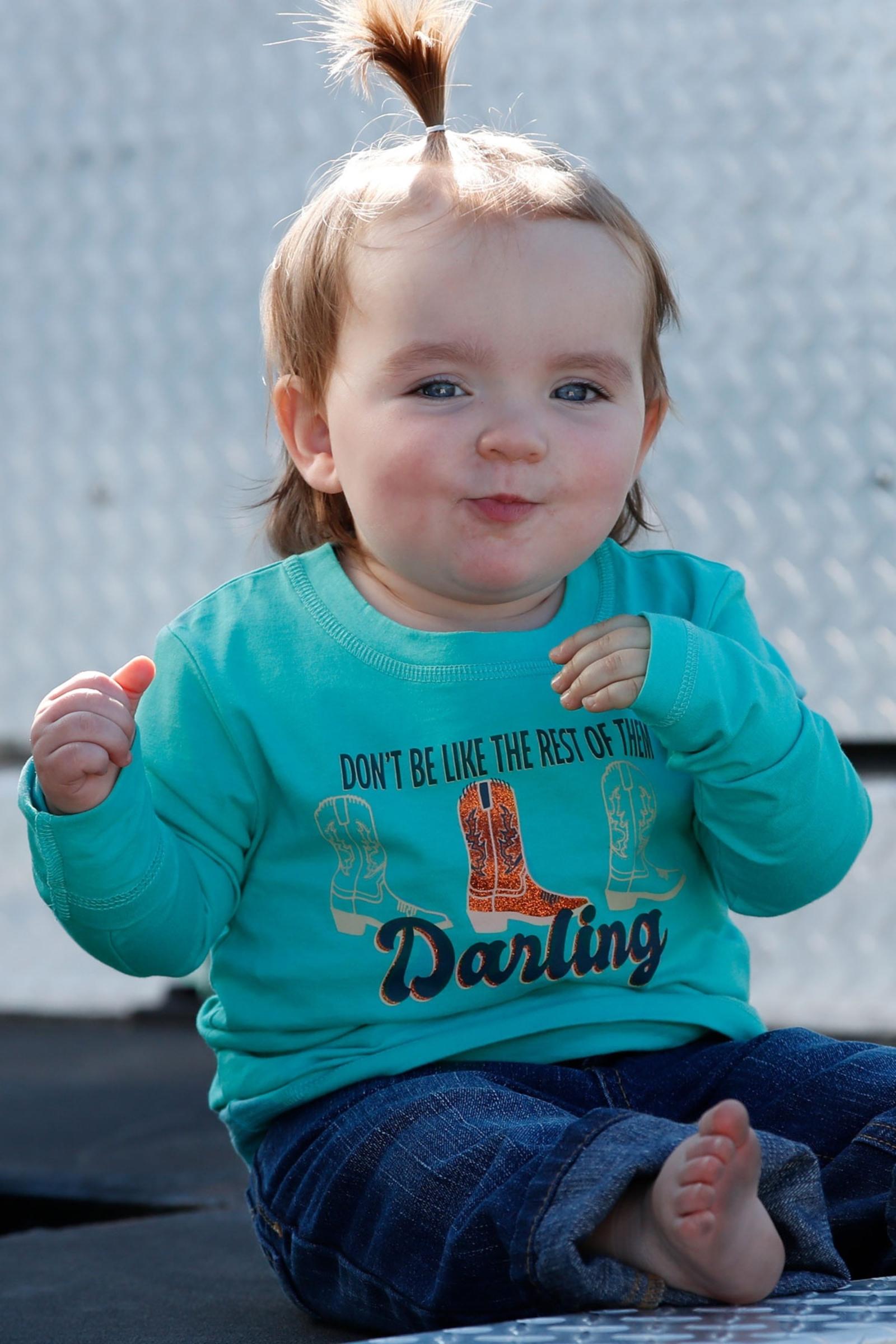 Toddler Don't Be Like The Rest Of Them Darling Long Sleeve Tee - Turquoise LIFESTYLE VIEW
