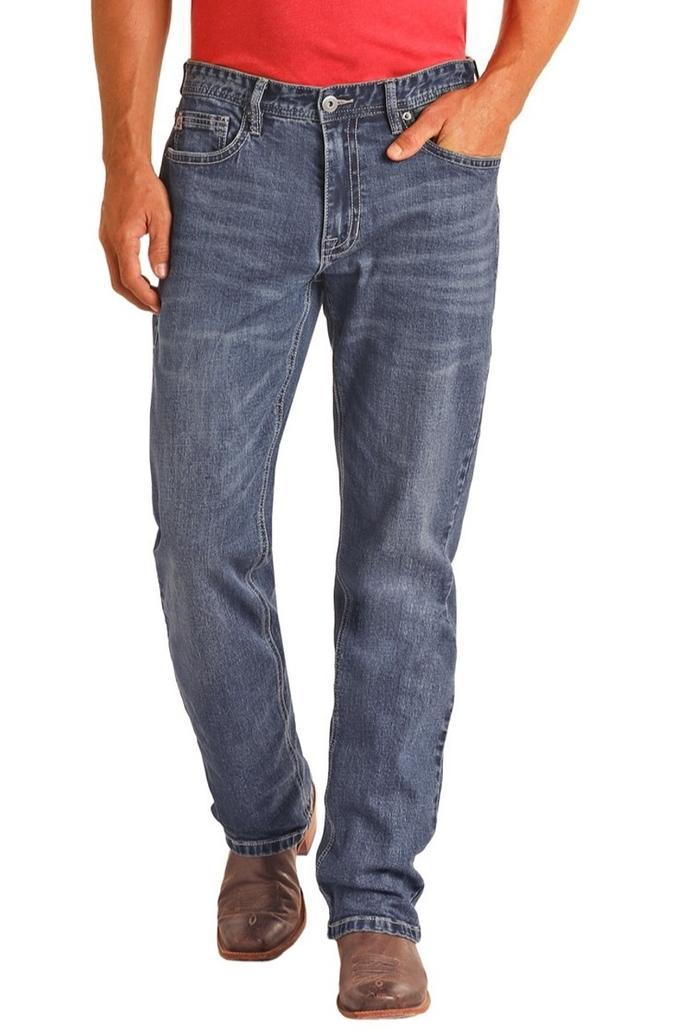 Rock and Roll Denim Men's Hooey Relaxed Tapered Stretch Stackable Bootcut Jeans front