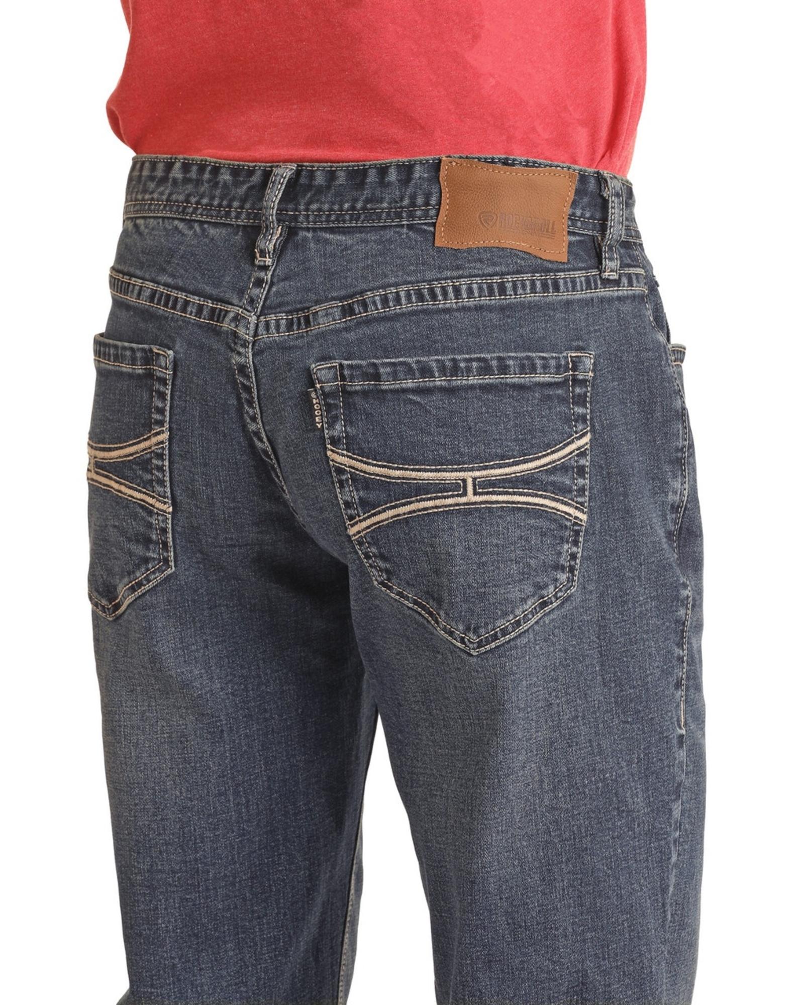 Rock and Roll Denim Men's Hooey Relaxed Tapered Stretch Stackable Bootcut Jeans back close up