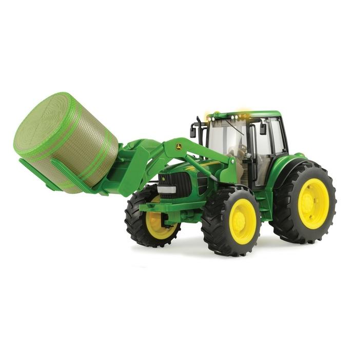 Big Farm Lights & Sounds John Deere 1:16 Scale 7330 Tractor with Bale Loader & Round Bale