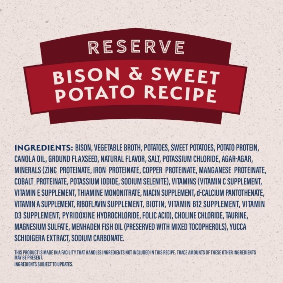 Natural Balance® Limited Ingredient Reserve Bison & Sweet Potato Recipe ingredients 