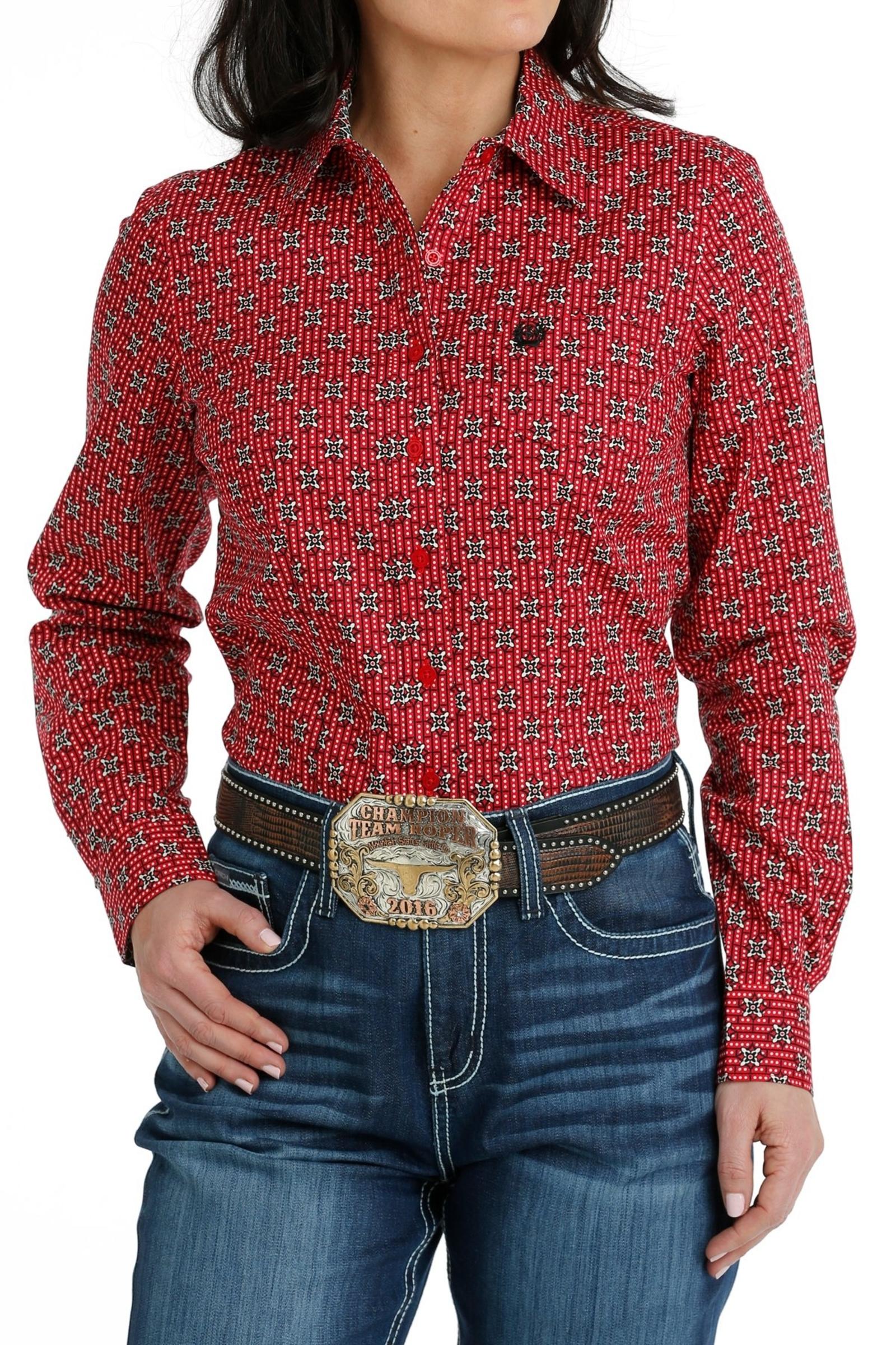 Front Cinch Jeans Women's Button-Down Western Shirt - Red